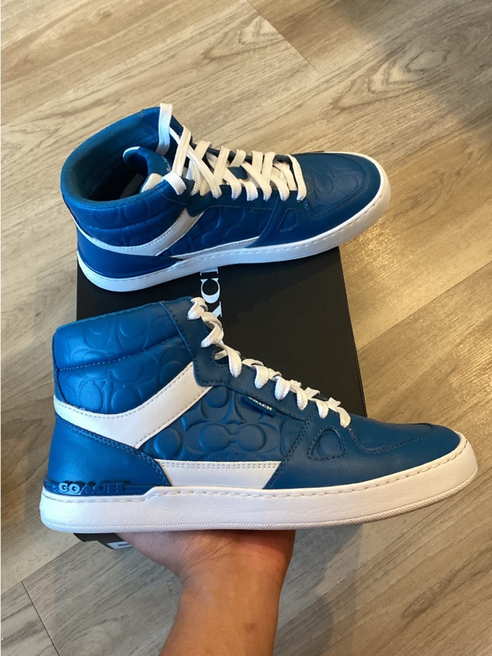 Coach Blue and White High-Top Sneakers - Picture 2 of 5